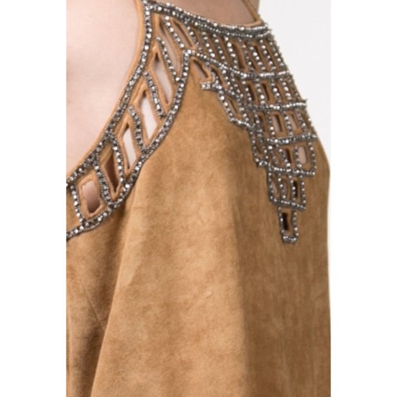 Women's Sophisticated Suede Cage Beads Dress for a Unique and Fashion - Picture 10 of 12